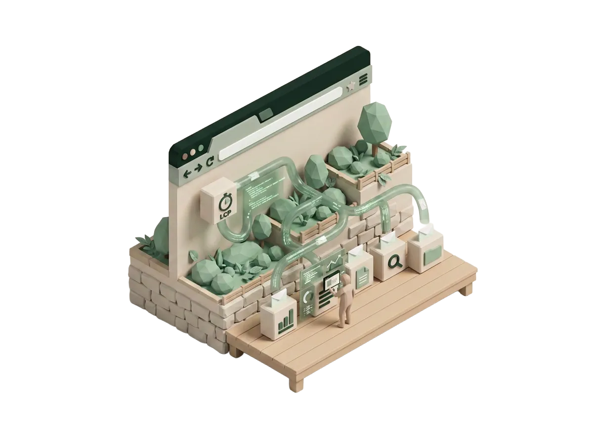 Diorama de un sitio web integrado con naturaleza